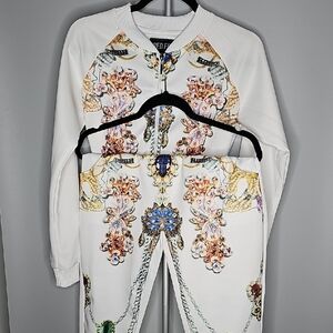 Women's White Printed Jacket And Pants